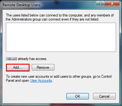 Add User RDP